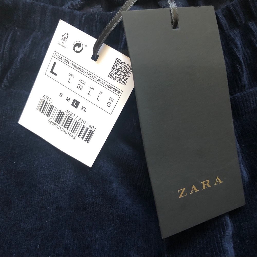 ZARA NWT Navy Corduroy Drawstring Waist Pants Size Large Minimalist Contemporary - Picture 3 of 9